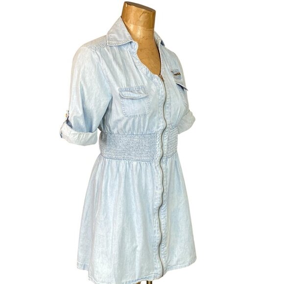 J. Gee Full Zip Denim Shirt Dress Sz PM Light Blue #350B - Picture 3 of 8